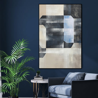 Abstract Blue Geometric Oil Painting for Modern Home Décor and Art Enthusiasts