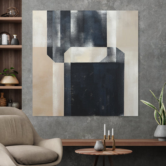 Modern Abstract Geometric Oil Painting for Contemporary Home Decor