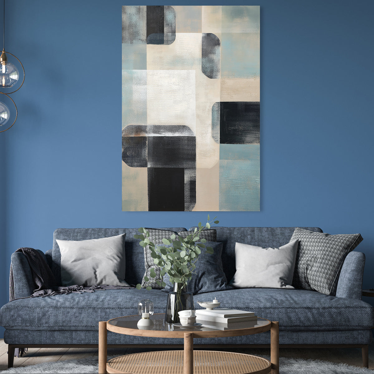 Serene Geometric Abstract Oil Painting for Modern Home Decor