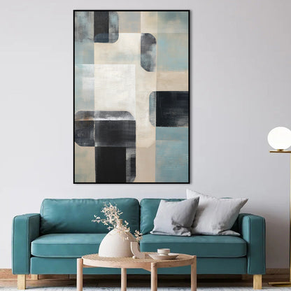 Serene Geometric Abstract Oil Painting for Modern Home Decor