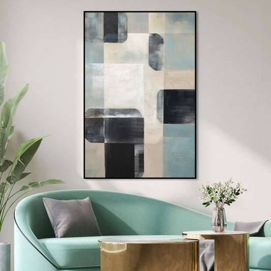 Serene Geometric Abstract Oil Painting for Modern Home Decor