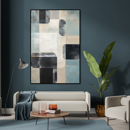 Serene Geometric Abstract Oil Painting for Modern Home Decor