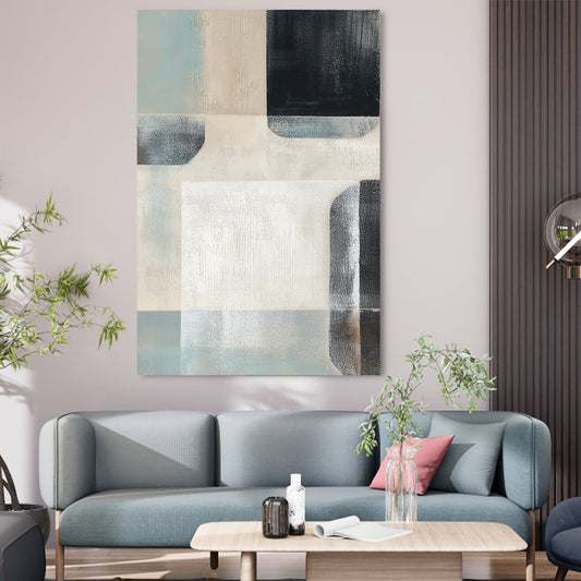 Calm Contemporary Geometric Abstract Oil Painting for Modern Home Decor