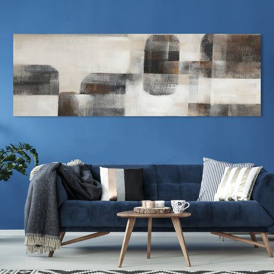 Contemporary Abstract Oil Painting in Neutral Geometric Tones for Modern Decor