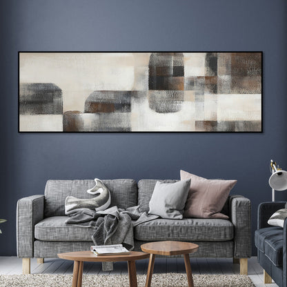 Contemporary Abstract Oil Painting in Neutral Geometric Tones for Modern Decor