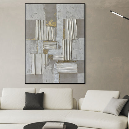 Contemporary Abstract Oil Painting with Gold Accents and Textured Elements