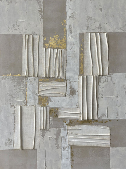 Contemporary Abstract Oil Painting with Gold Accents and Textured Elements