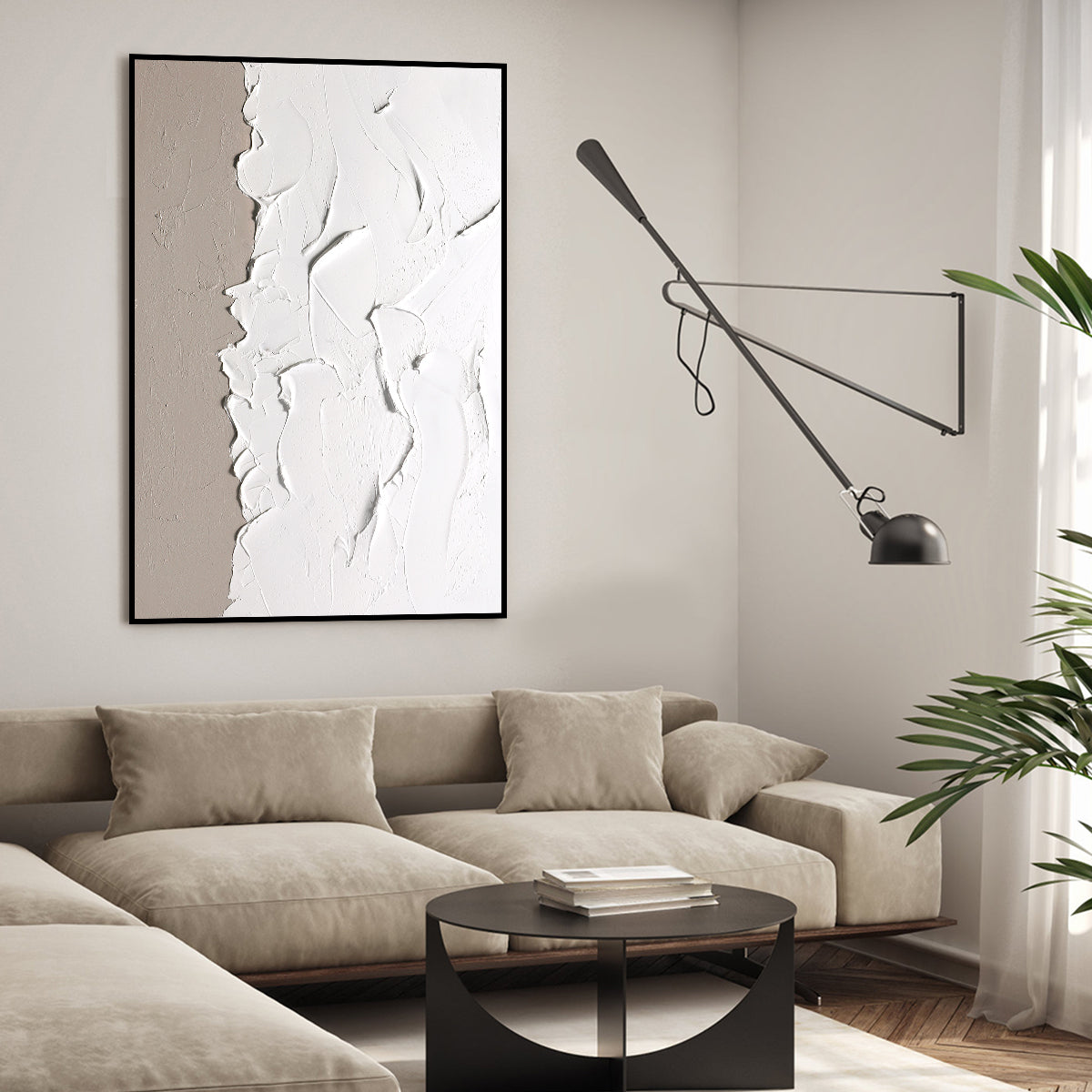 Textured Serenity: Abstract White Oil Painting for Modern Home Decor