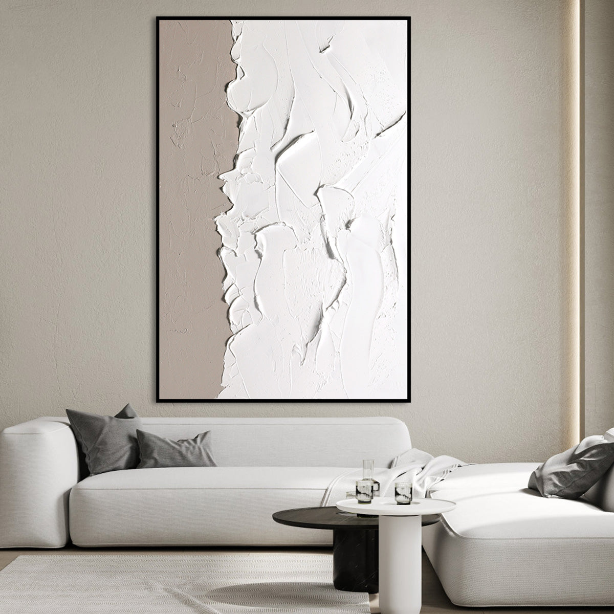 Textured Serenity: Abstract White Oil Painting for Modern Home Decor