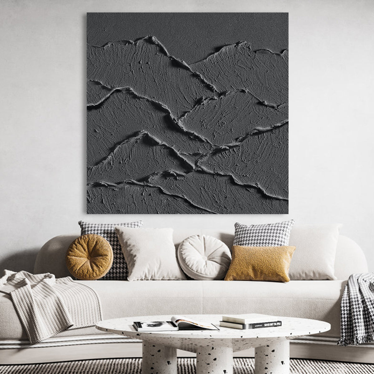 Textured Monochrome Landscape Painting for Modern Home Decor