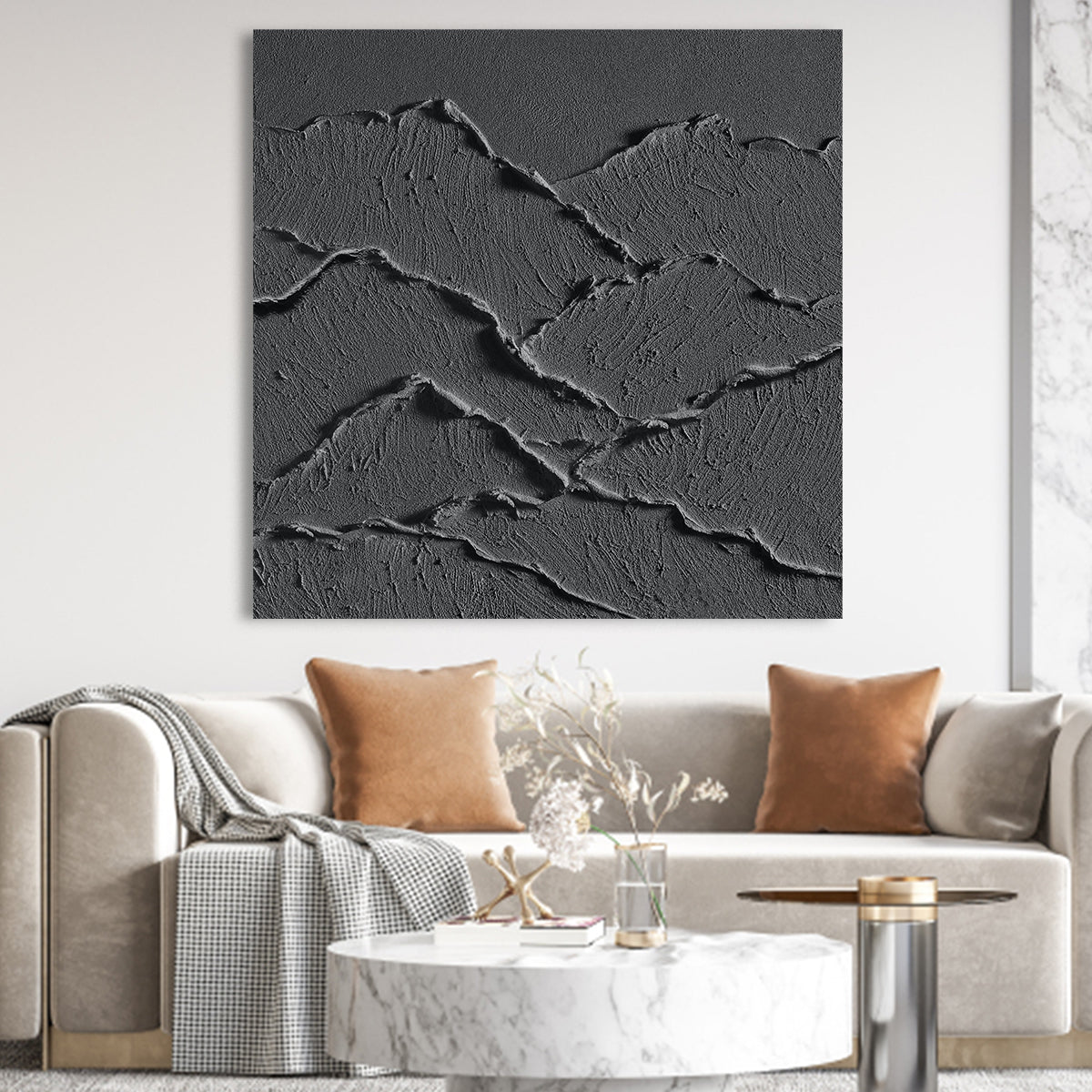 Textured Monochrome Landscape Painting for Modern Home Decor