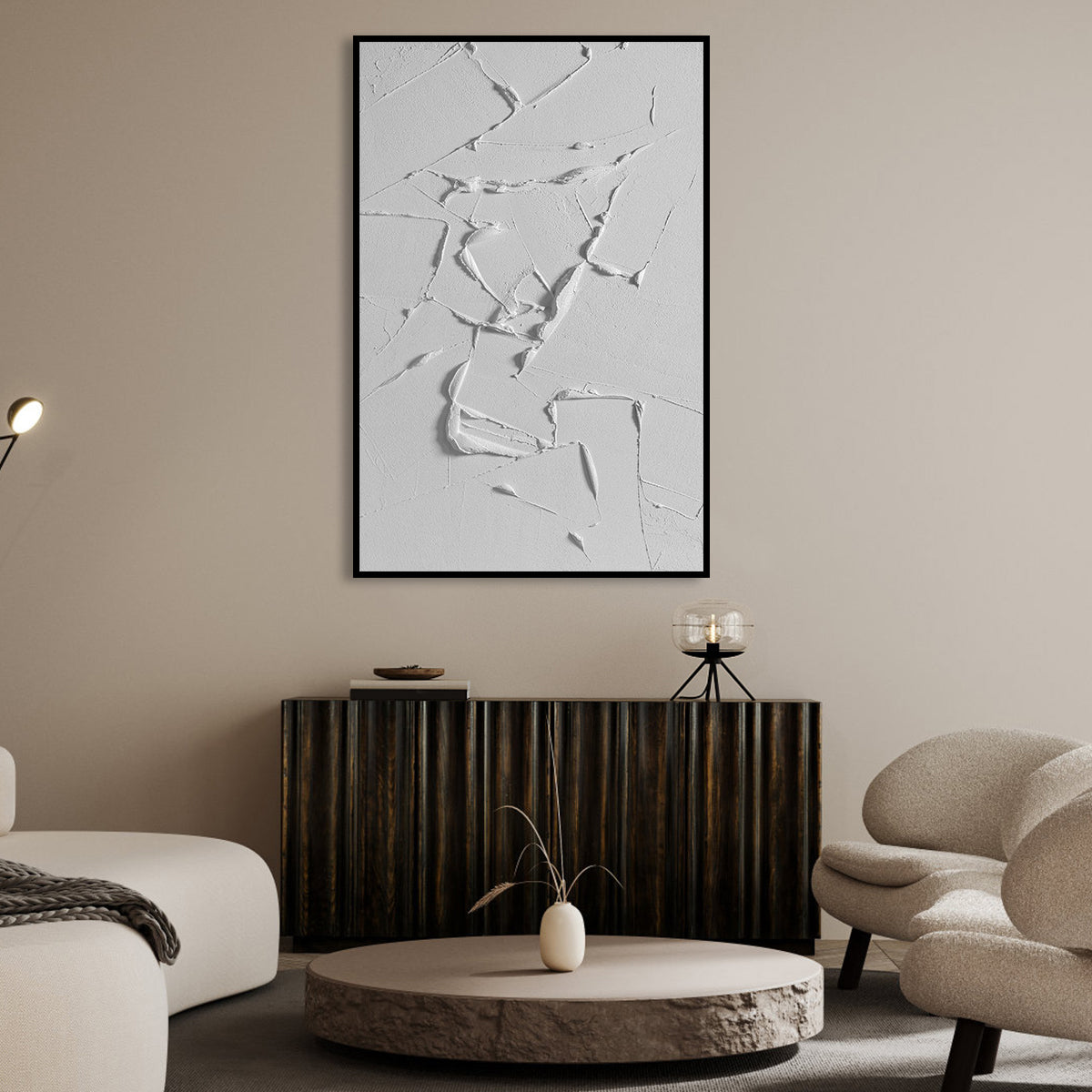 Textured White Abstract Oil Painting for Modern Home Decor