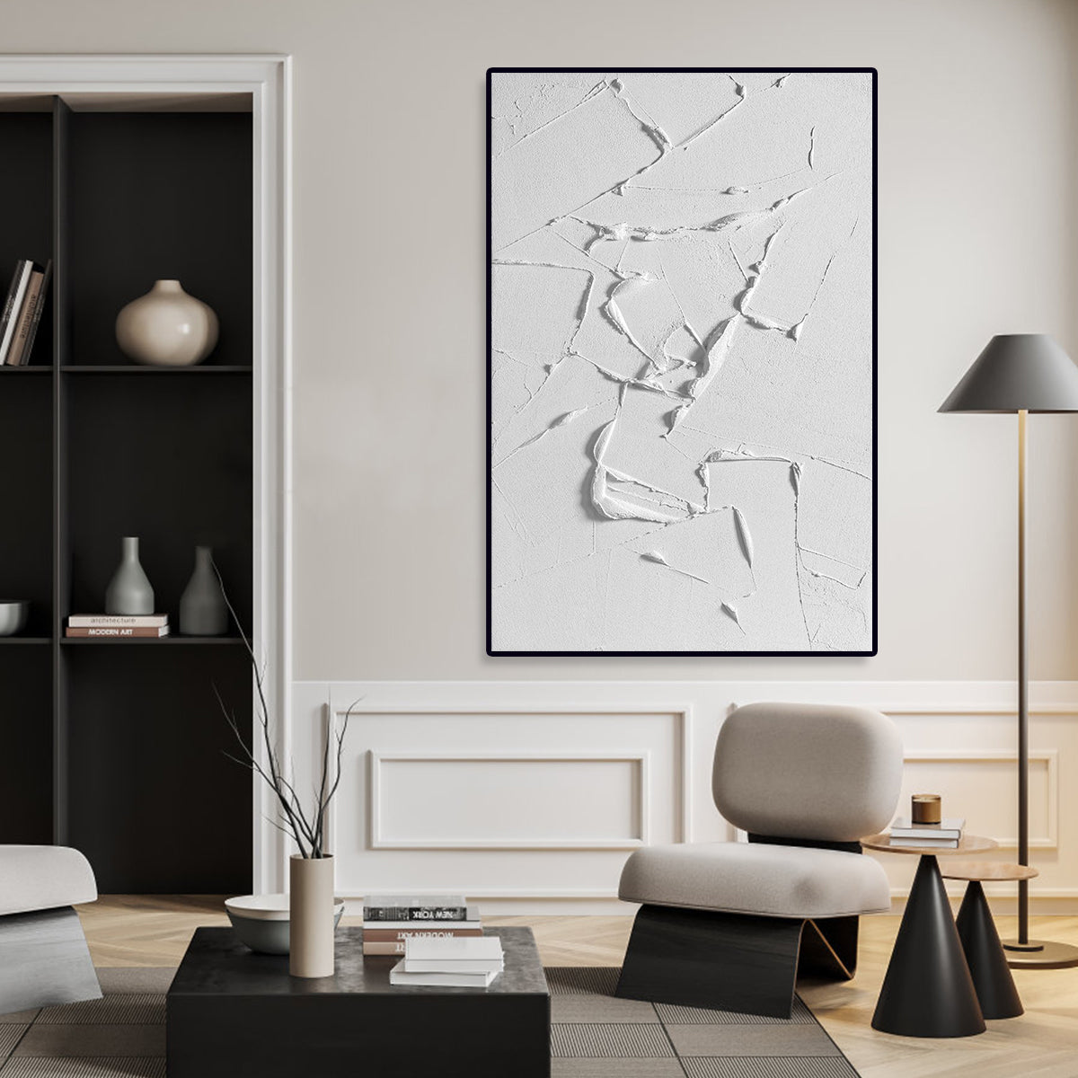 Textured White Abstract Oil Painting for Modern Home Decor