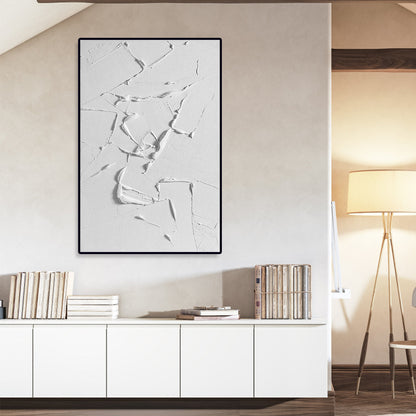 Textured White Abstract Oil Painting for Modern Home Decor