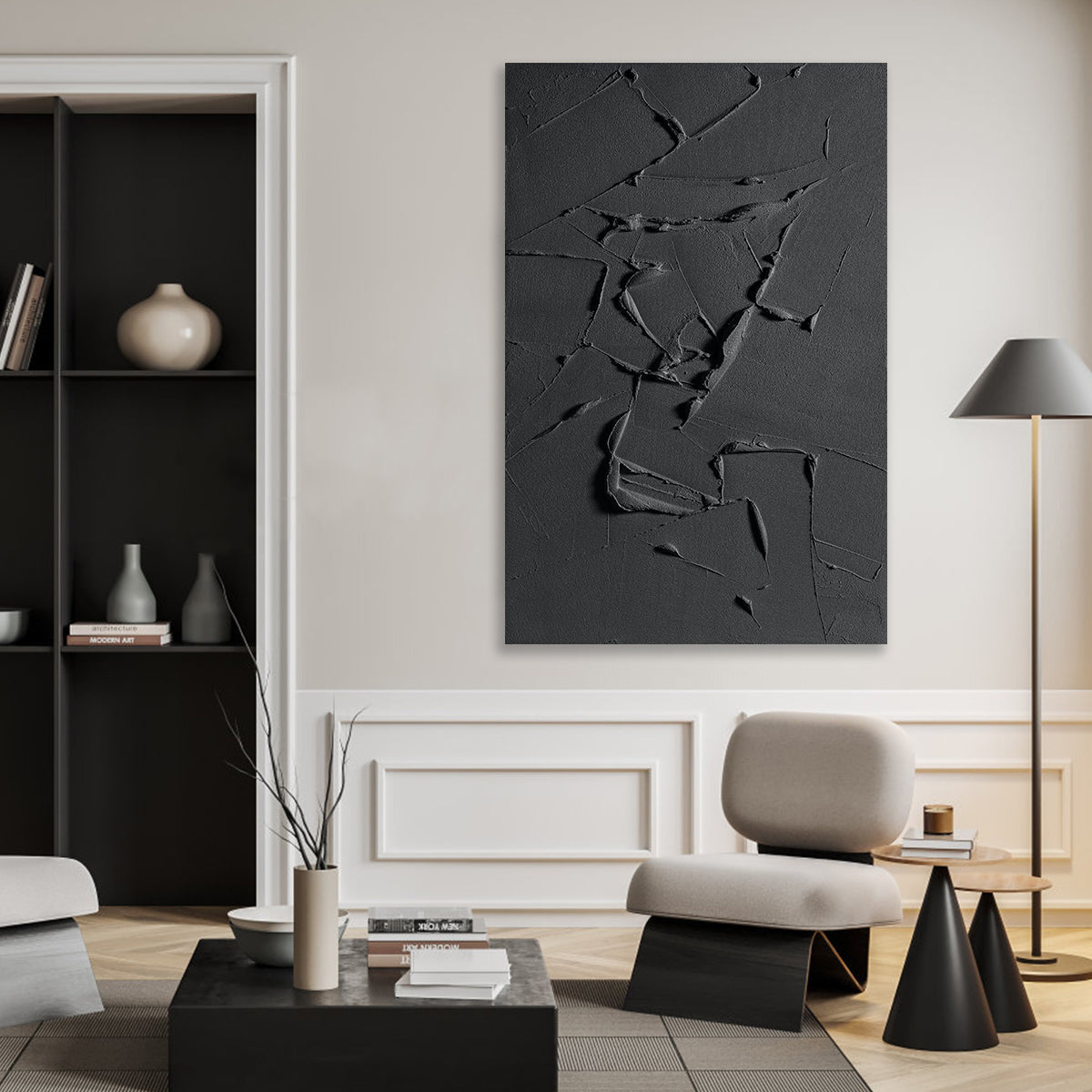 Contemporary Dark Abstract Oil Painting for Modern Home Décor