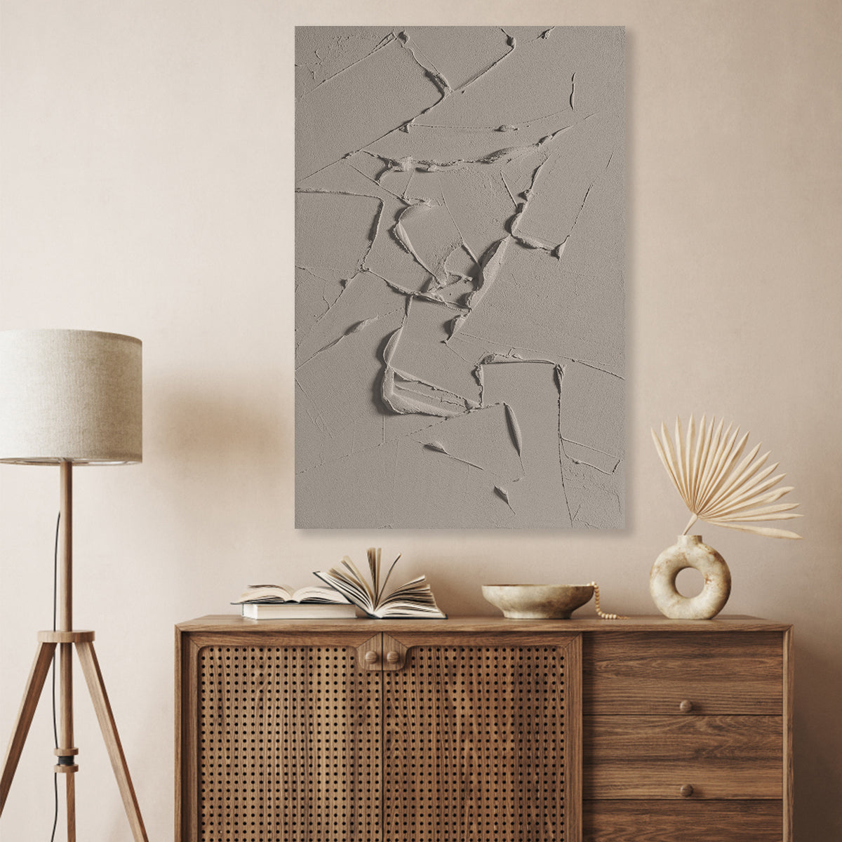 Abstract Neutral Sunset Painting for Modern Home Decor