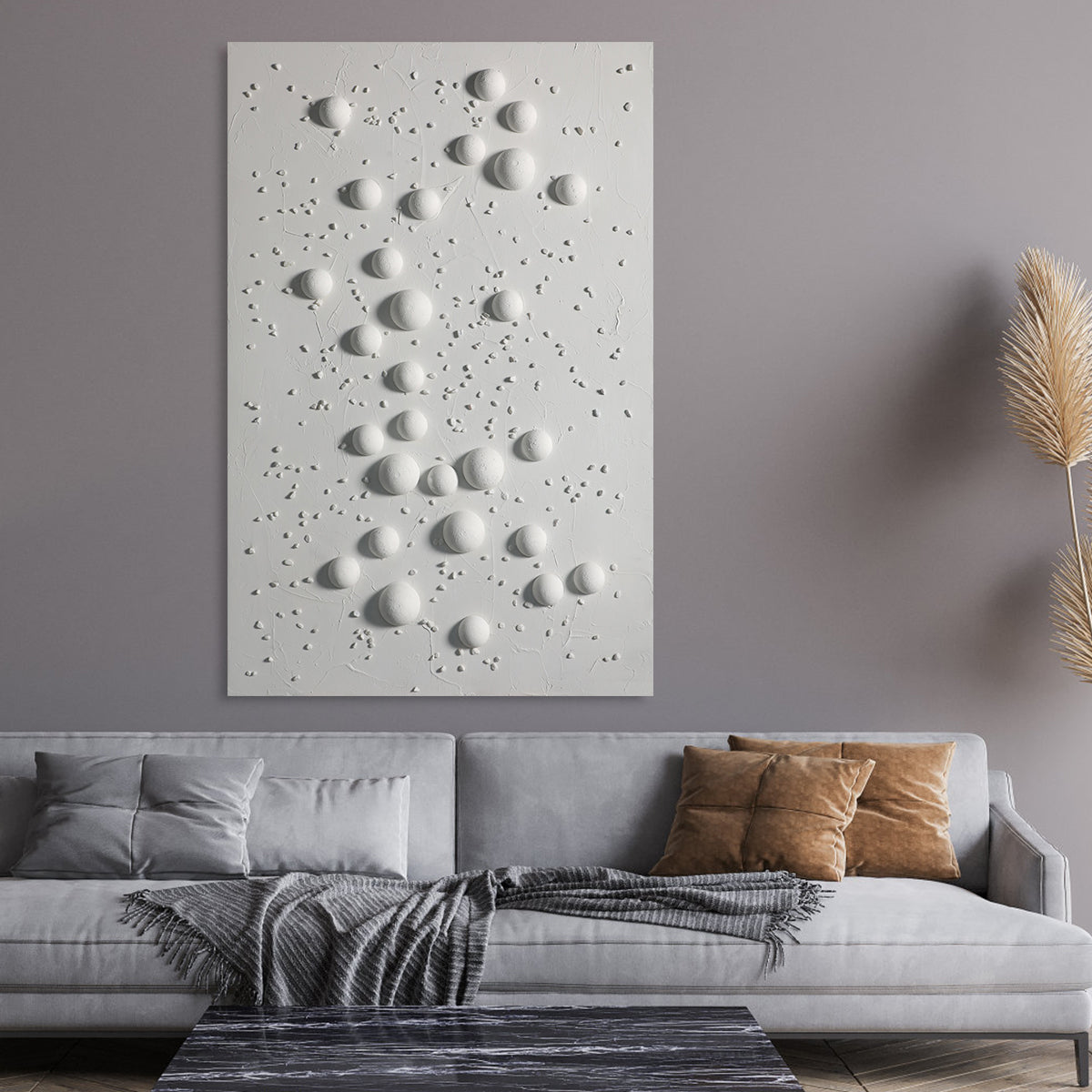 Abstract White Pebble Landscape Oil Painting for Modern Home Decor