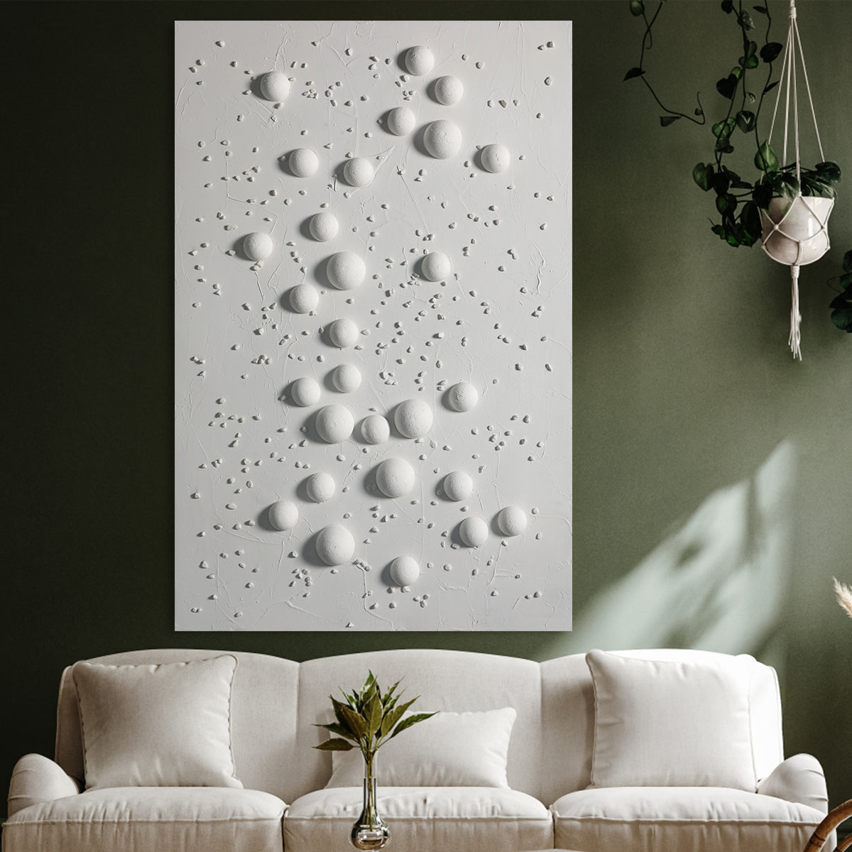 Abstract White Pebble Landscape Oil Painting for Modern Home Decor