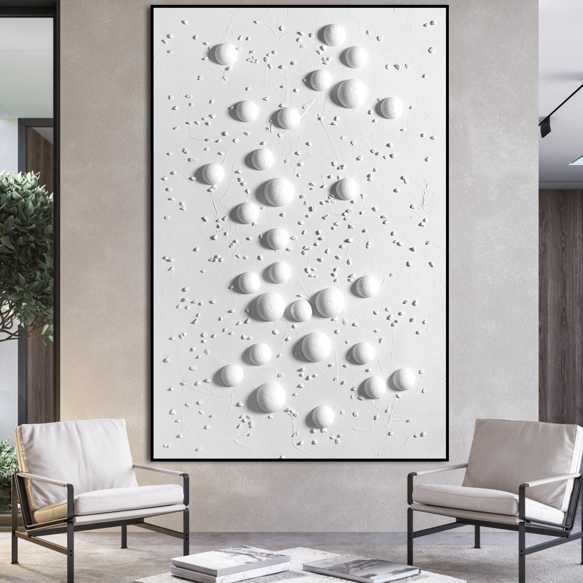 Abstract White Pebble Landscape Oil Painting for Modern Home Decor