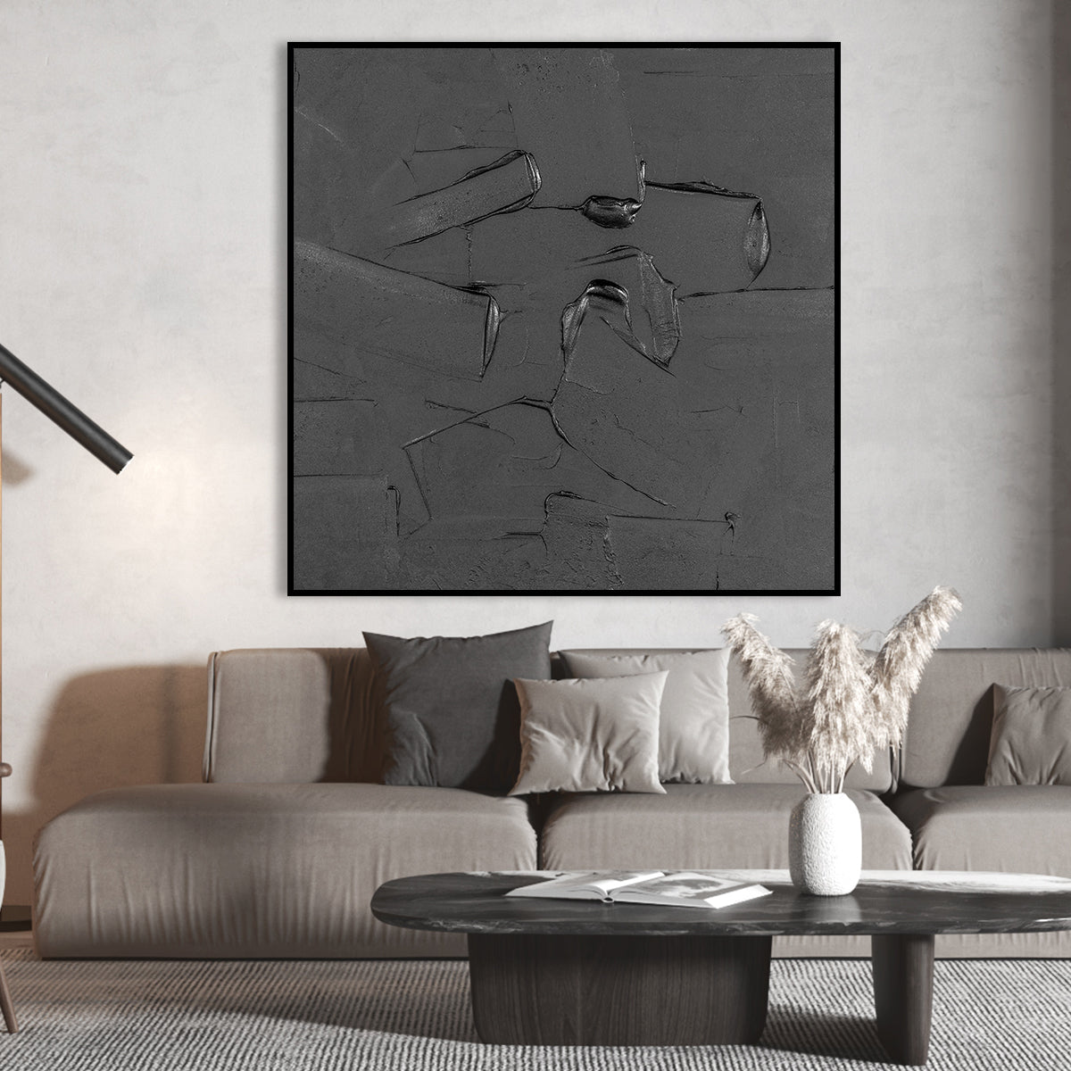 Monochrome Serenity: Elegant Abstract Oil Painting for Modern Home Decor