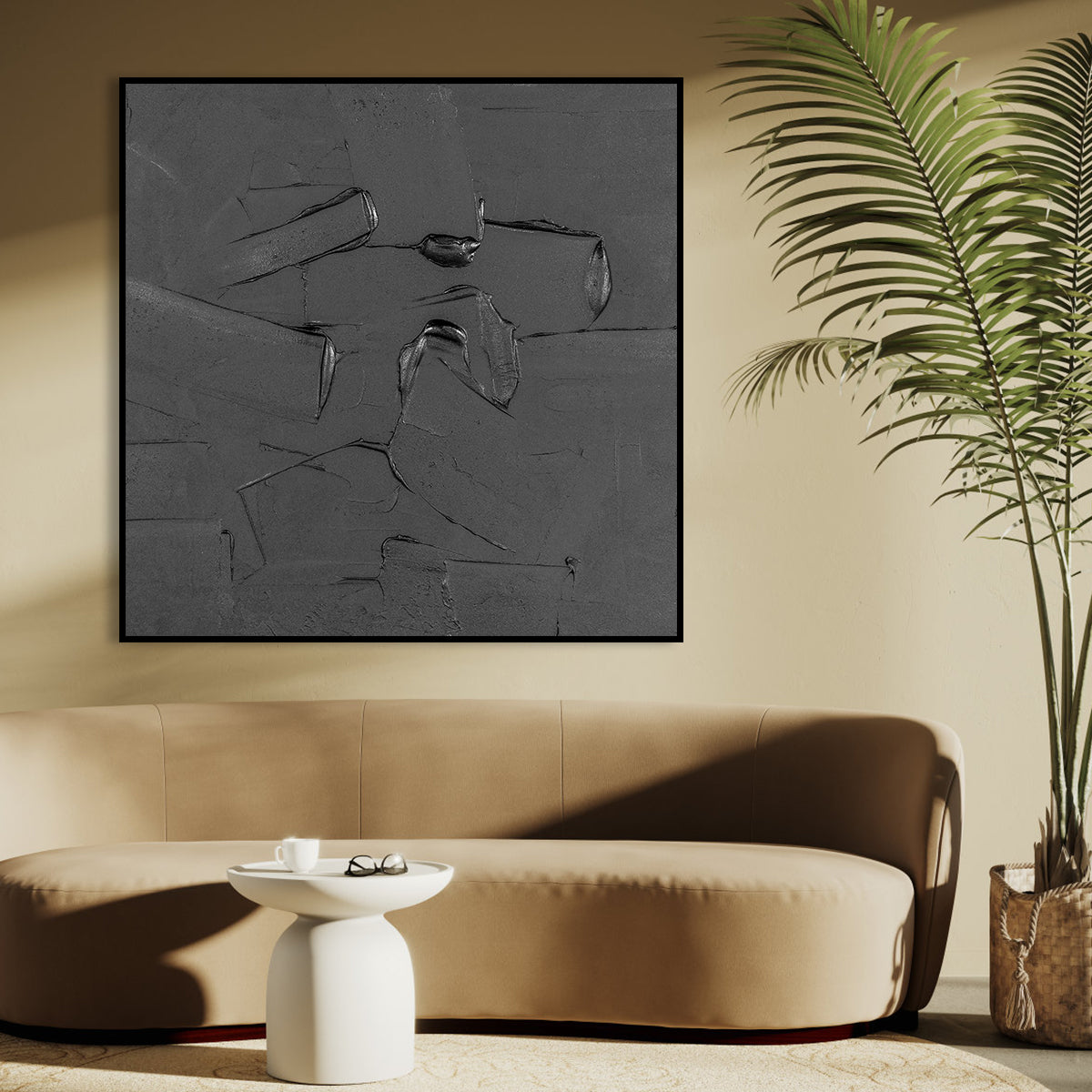 Monochrome Serenity: Elegant Abstract Oil Painting for Modern Home Decor