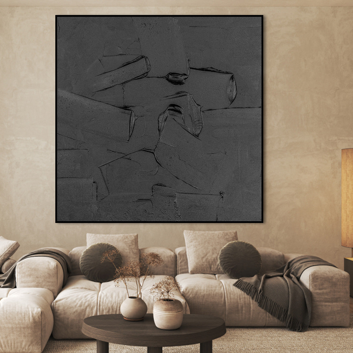 Monochrome Serenity: Elegant Abstract Oil Painting for Modern Home Decor