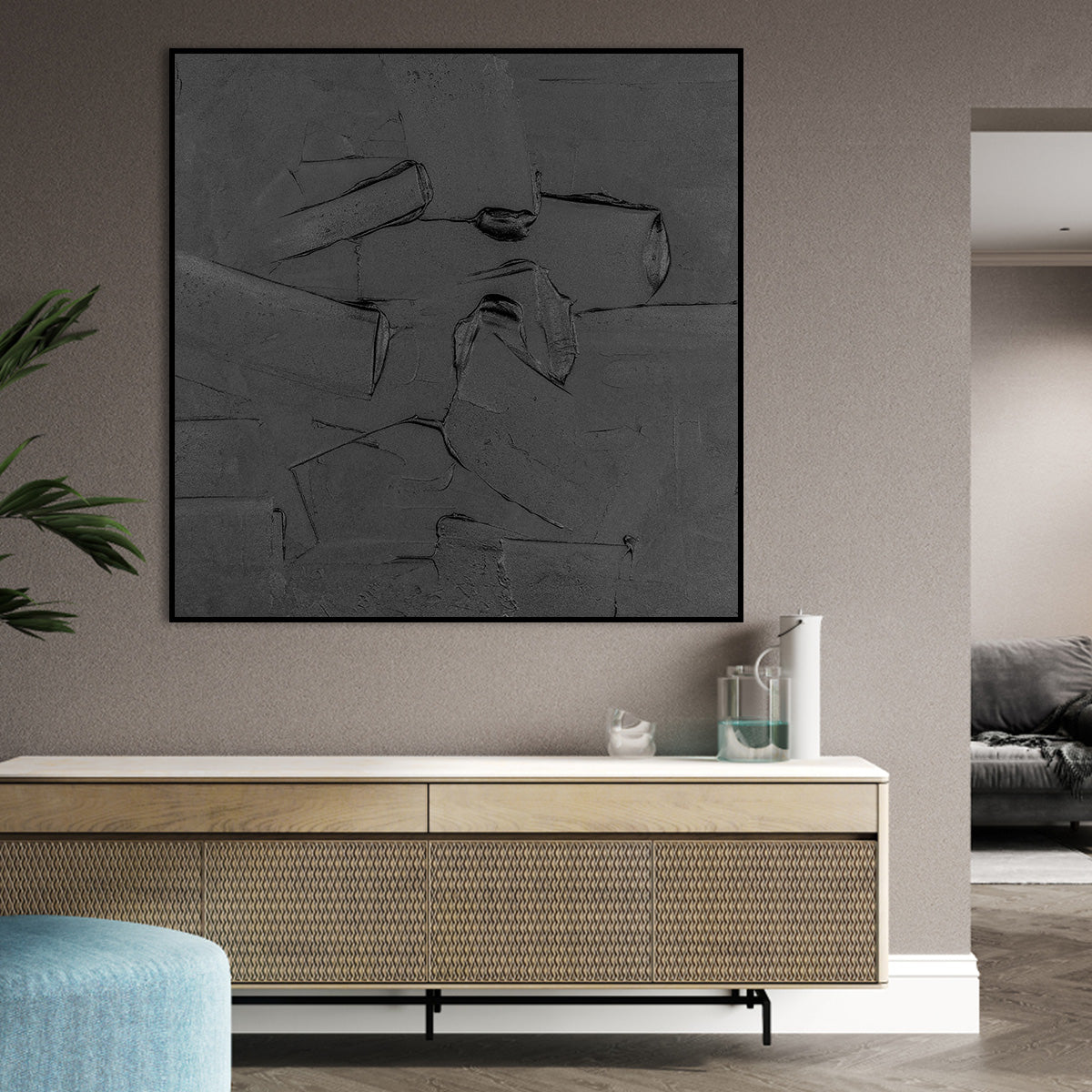 Monochrome Serenity: Elegant Abstract Oil Painting for Modern Home Decor