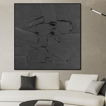 Monochrome Serenity: Elegant Abstract Oil Painting for Modern Home Decor