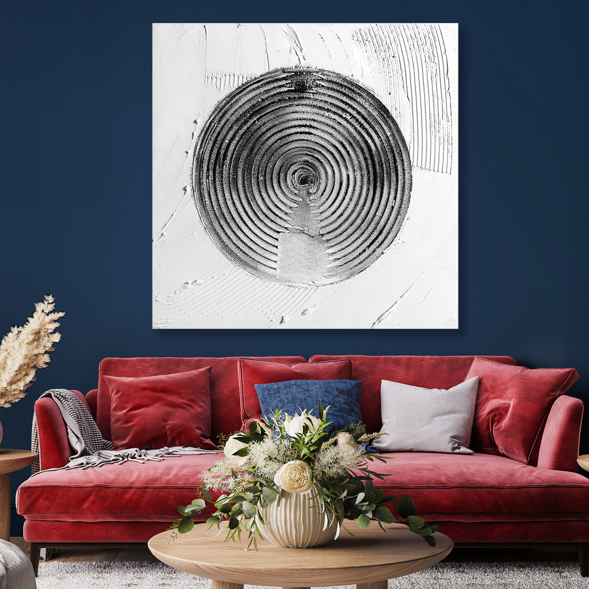 Abstract Zen Circles: Meditative Textured Oil Painting for Tranquil Spaces