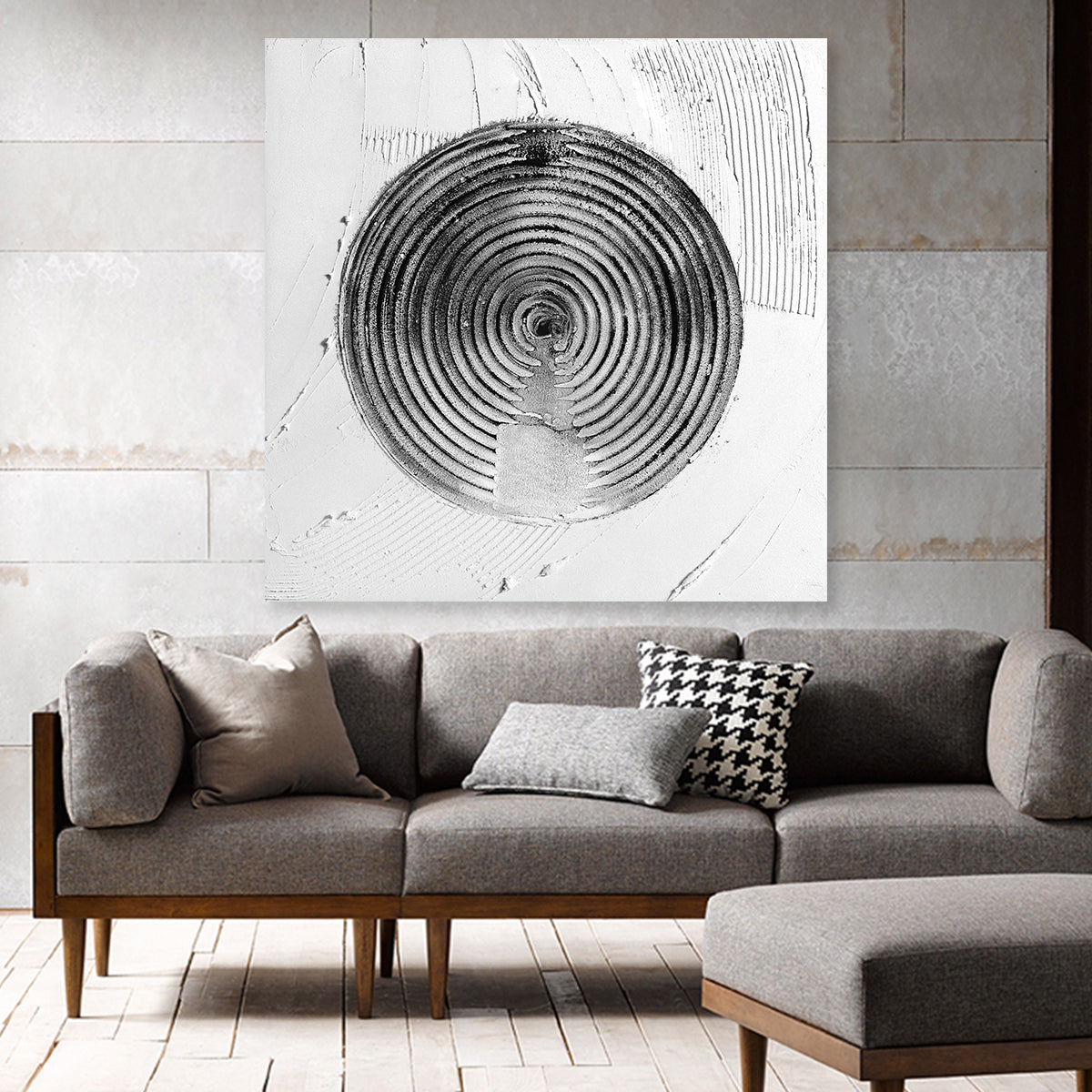 Abstract Zen Circles: Meditative Textured Oil Painting for Tranquil Spaces