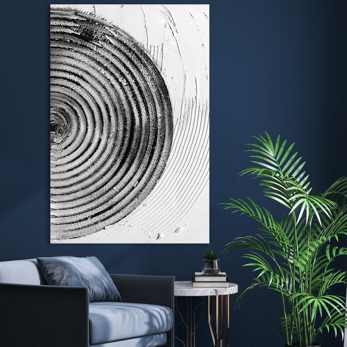 Monochrome Spiral Art: Elegant Black and White Oil Painting for Modern Decor