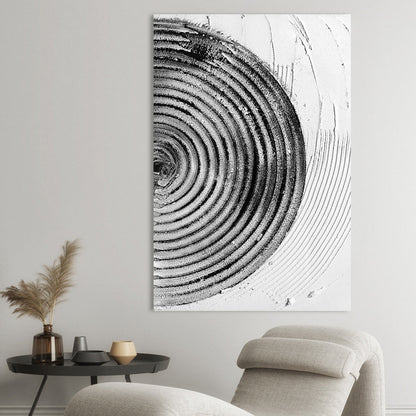 Monochrome Spiral Art: Elegant Black and White Oil Painting for Modern Decor