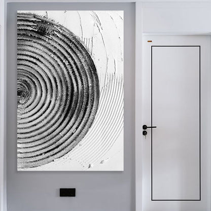 Monochrome Spiral Art: Elegant Black and White Oil Painting for Modern Decor