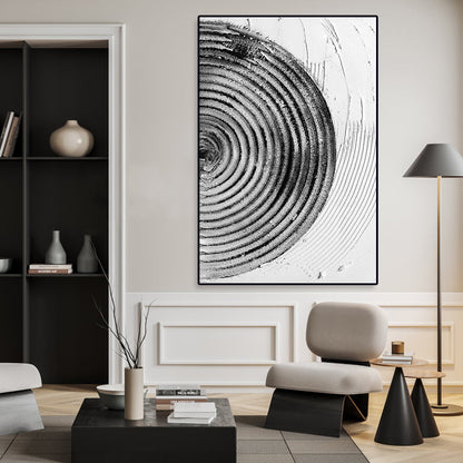 Monochrome Spiral Art: Elegant Black and White Oil Painting for Modern Decor