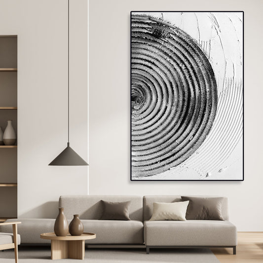 Monochrome Spiral Art: Elegant Black and White Oil Painting for Modern Decor