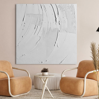 Serene White Waves: Modern Minimalist Oil Painting with Textured Design