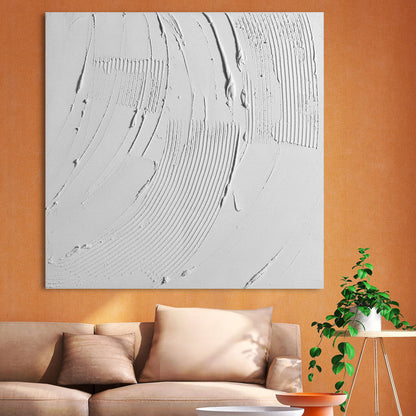 Serene White Waves: Modern Minimalist Oil Painting with Textured Design