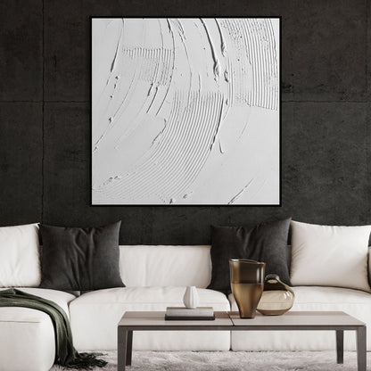 Serene White Waves: Modern Minimalist Oil Painting with Textured Design