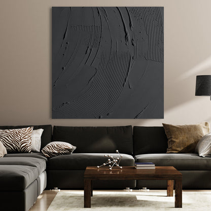 Obsidian Waves: Contemporary Black Oil Painting for Modern Home Decor