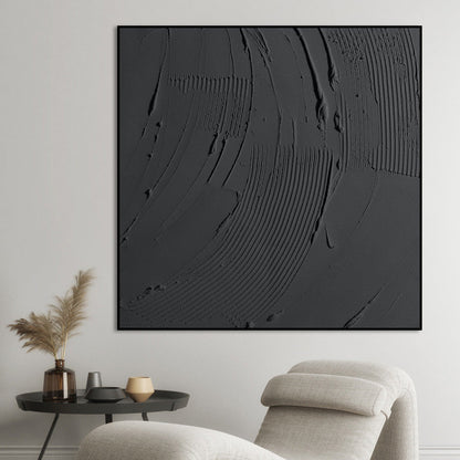 Obsidian Waves: Contemporary Black Oil Painting for Modern Home Decor