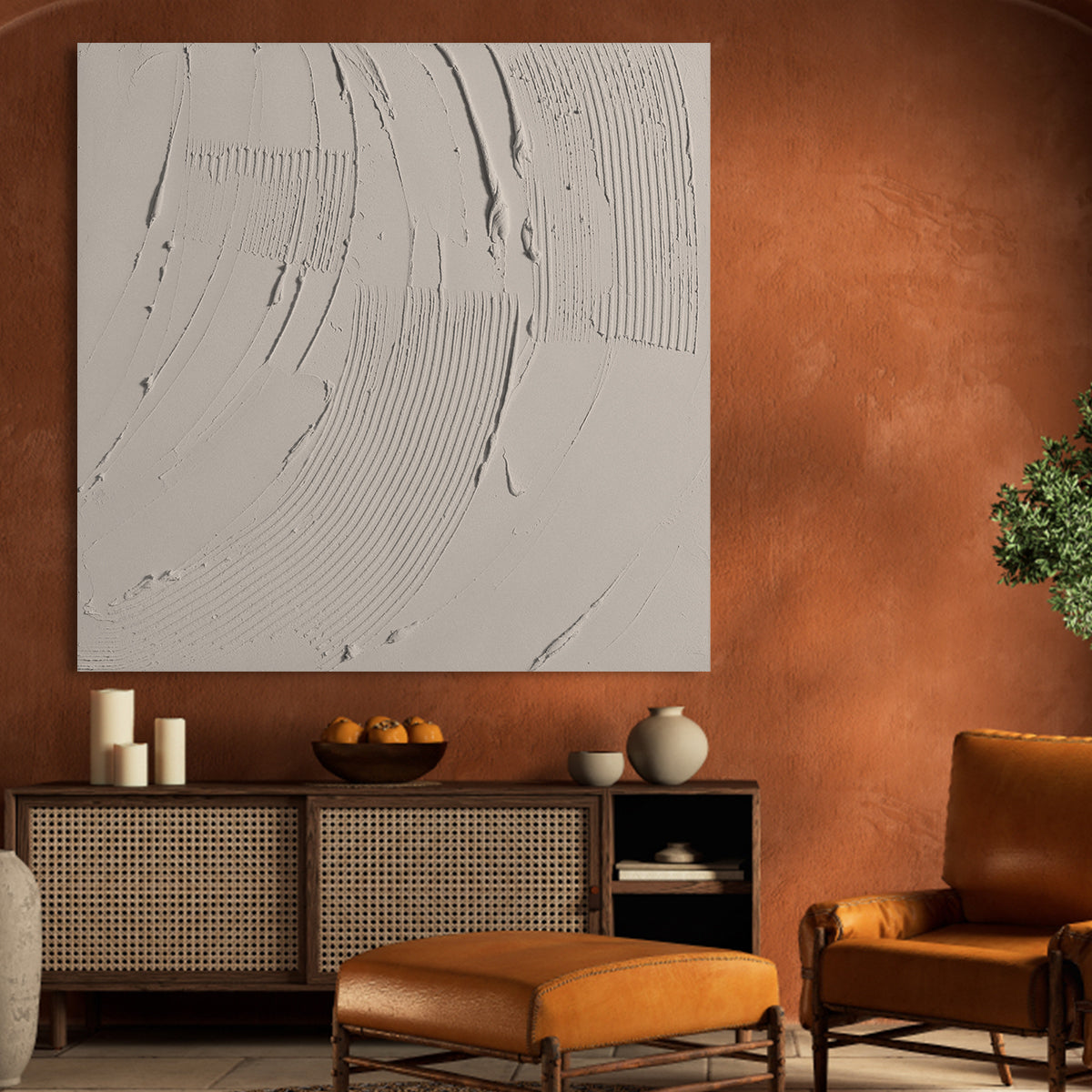 Serene Sandstone Waves: Abstract Oil Painting for Elegant Home Decor