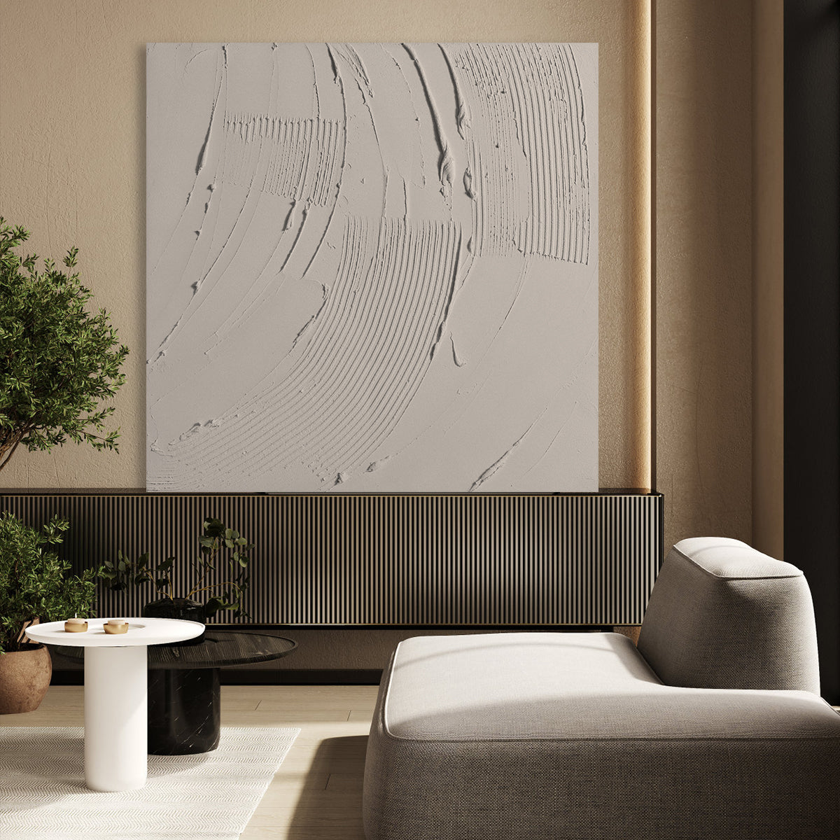 Serene Sandstone Waves: Abstract Oil Painting for Elegant Home Decor