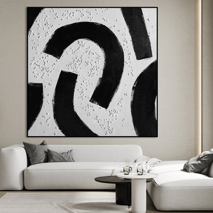 Abstract Black and White Oil Painting - Modern Monochrome Canvas Art for Elegant Spaces