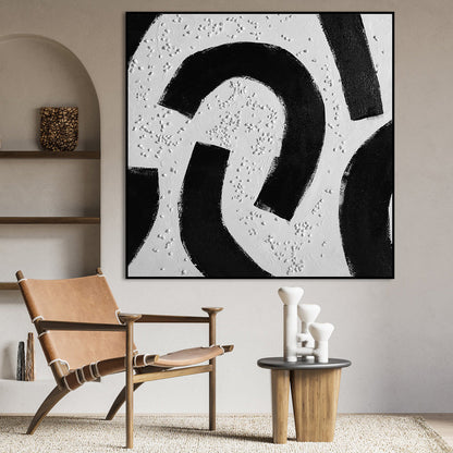 Abstract Black and White Oil Painting - Modern Monochrome Canvas Art for Elegant Spaces