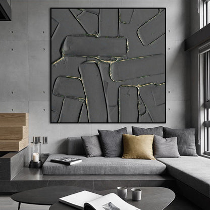 Urban Labyrinth: Modern Abstract Oil Painting with Textured Depth