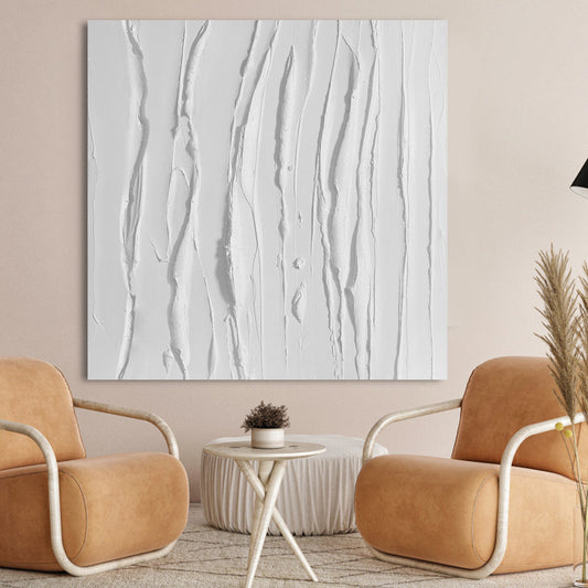 Elegant White Textured Oil Painting for Modern Minimalist Home Decor