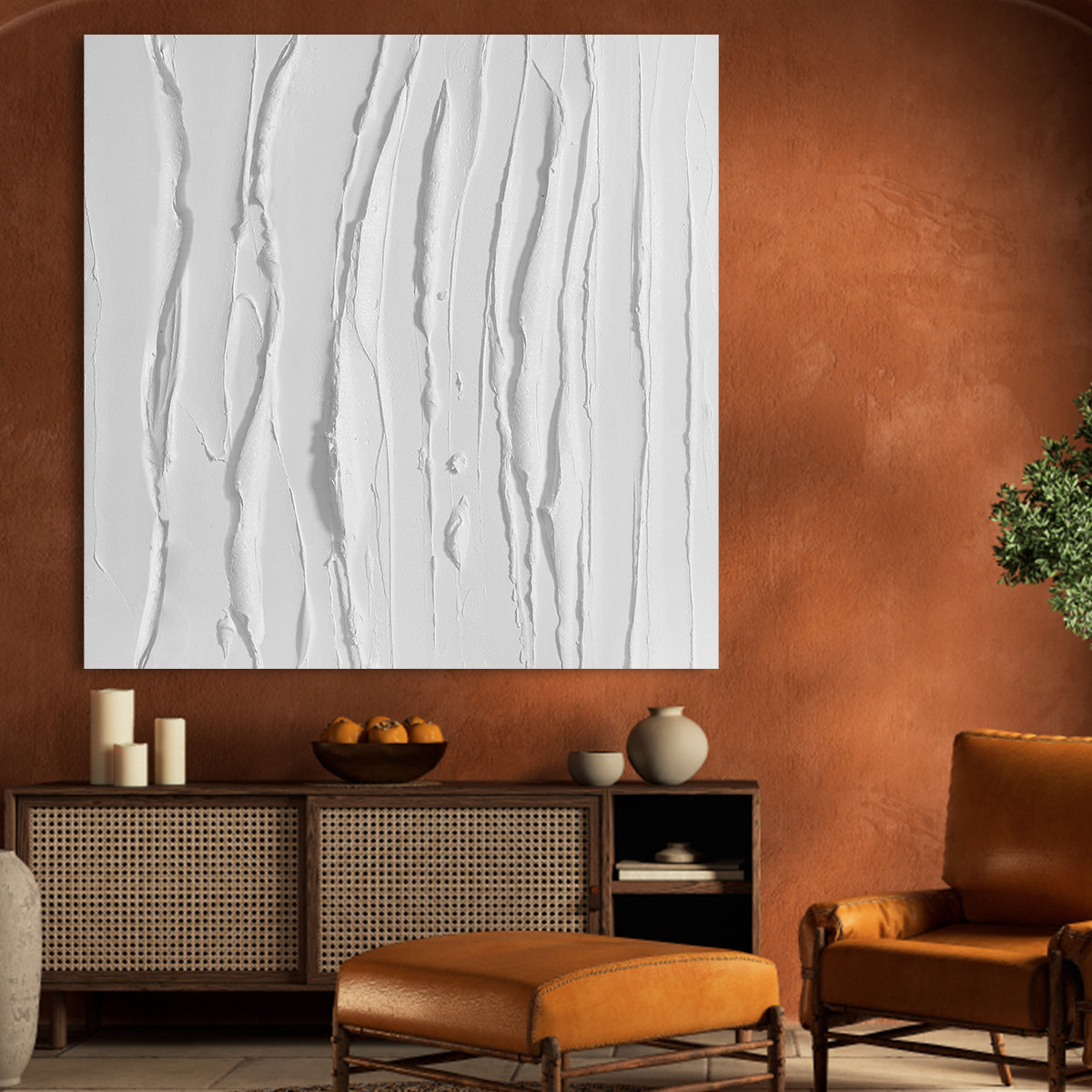 Elegant White Textured Oil Painting for Modern Minimalist Home Decor