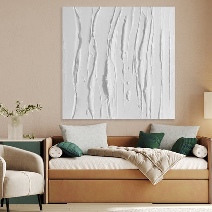 Elegant White Textured Oil Painting for Modern Minimalist Home Decor