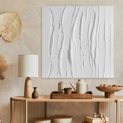 Elegant White Textured Oil Painting for Modern Minimalist Home Decor