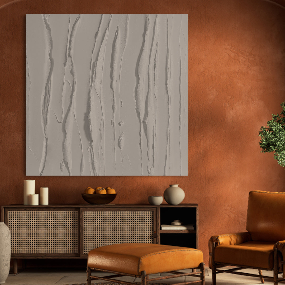 Textured Taupe Oil Painting for Modern Home Decor and Serene Interiors